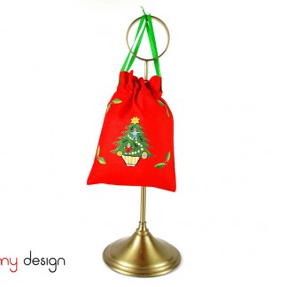   Small red Christmas bag with pine tree & pot embroidery